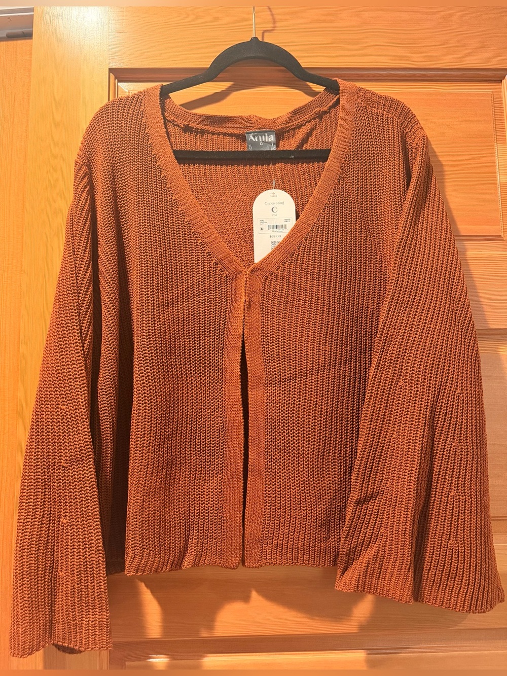 ARULA Women's Rust V-Neck Open-Front Knit Cardigan